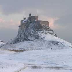 Snowy Castle at Island House, Holy Island of Lindisfarne